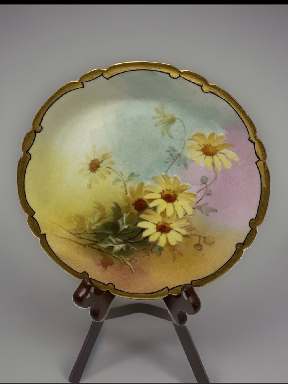 Limoges Yellow Daisy Floral Cabinet Plate Hand Painted Cottage Core Wall Plate
